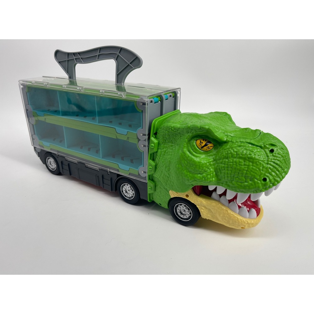 Dinosaur Hauler Truck Toy Storage Carrier T-Rex Transporter Green Diecast Case